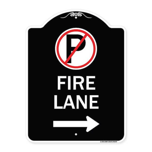 Signmission Fire Lane No Parking and Right Arrow Heavy-Gauge Aluminum Sign, 24" x 18", BW-1824-24019 A-DES-BW-1824-24019 - main